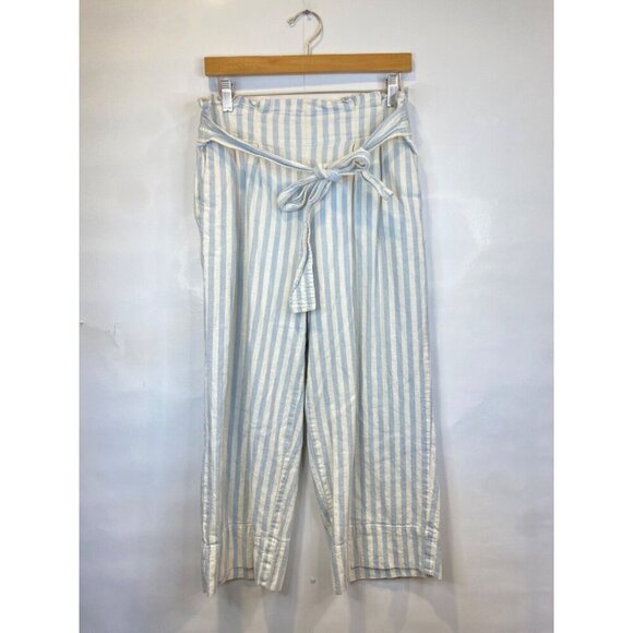 Madewell Medium Huston Pull On Crop Pants Striped Elastic Waist Blue GUC - Picture 2 of 8